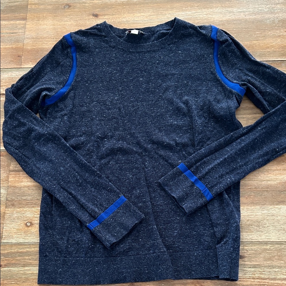 GAP Women's Crew Neck Sweater - Dark Gray with Blue Accents